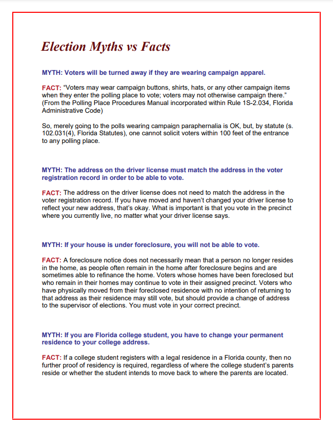 Myths vs Facts of Florida Election Laws