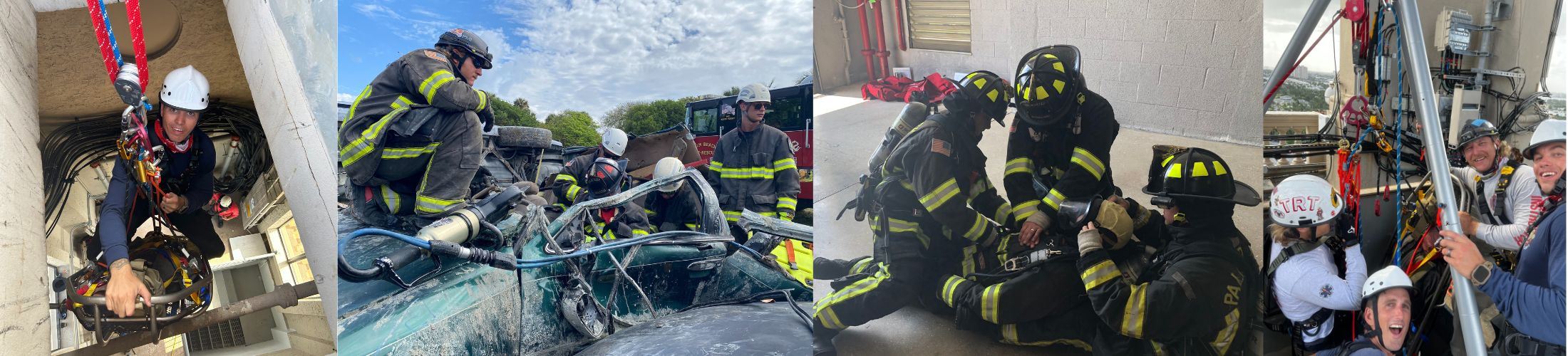 Collage showing Palm Beach Fire Department personnel in training.